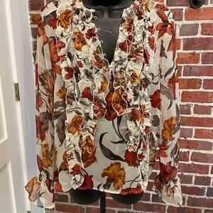 Women's Blouse Zara Flora Sheer SZ L Fall colors